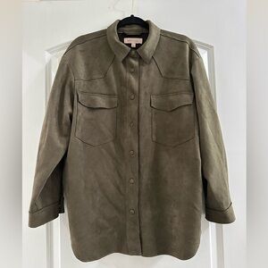 Philosophy Fleet Street Faux Suede- Leather Shirt Jacket in Dark Olive